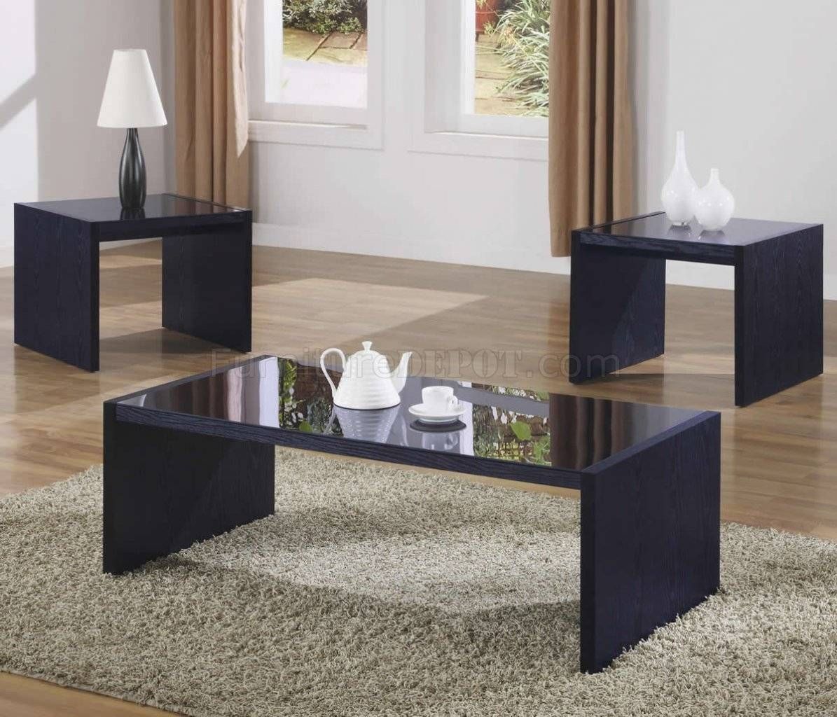 Black Modern 3pc Coffee Table Set W/black Glass Tops With Contemporary Coffee Table Sets (View 3 of 30)