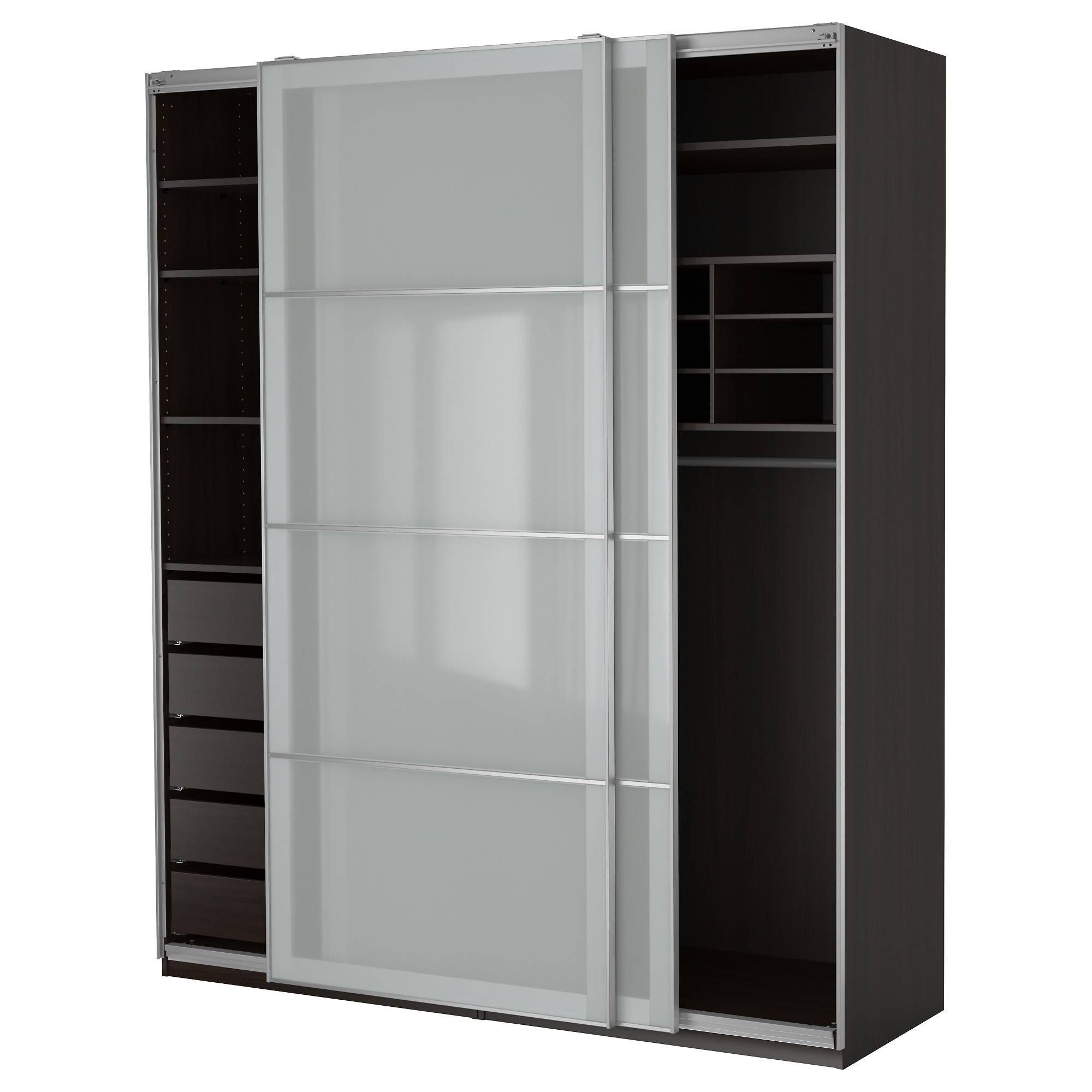 Black Stained Solid Wood Wardrobe Having Open Shelf And Drawers Intended For Wardrobe With Drawers And Shelves (View 14 of 30)