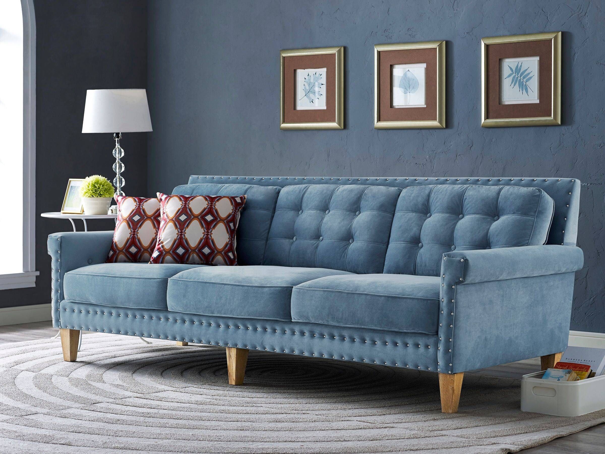 Blue Velvet Tufted Sofa | Tehranmix Decoration For Blue Tufted Sofas (View 7 of 30)