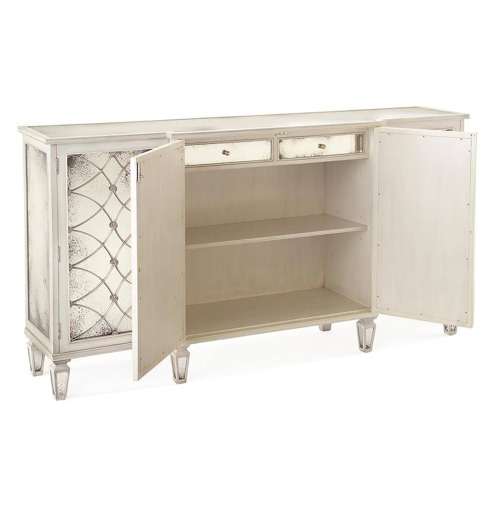 Bonet Hollywood Regency Grillwork Antique White Mirrored Sideboard Throughout White Mirrored Sideboards (Photo 10 of 30)