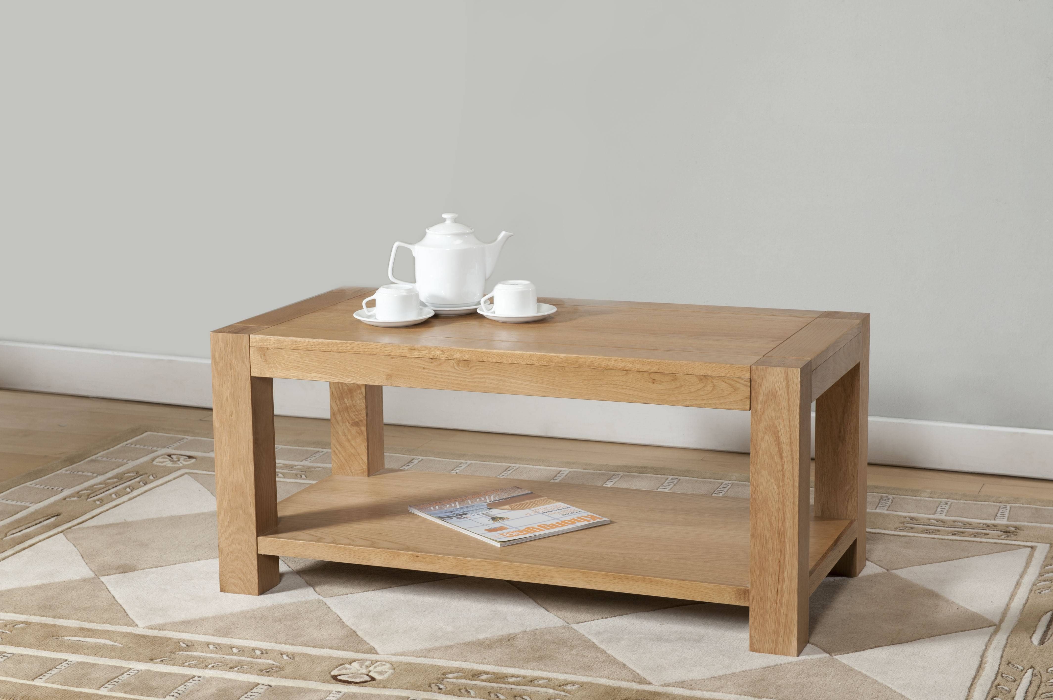 Bordeaux Oak Coffee Table With Shelf & Drawer Inside Oak Coffee Tables With Shelf (View 12 of 30)
