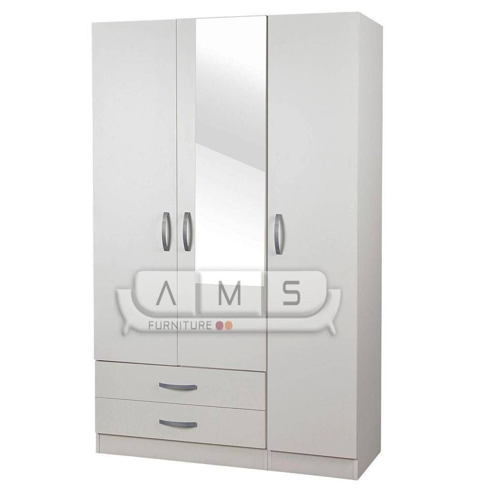 Brand New 3 Door Wardrobe With Mirror, Shelves, Drawers And A Rail Regarding 3 Door White Wardrobes With Drawers (View 14 of 15)