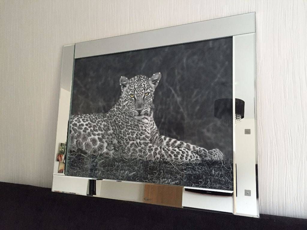 Brand New Large Leopard Black Glass Liquid Wall Art 3d Glitter With Regard To Glitter Frame Mirrors (View 25 of 25)