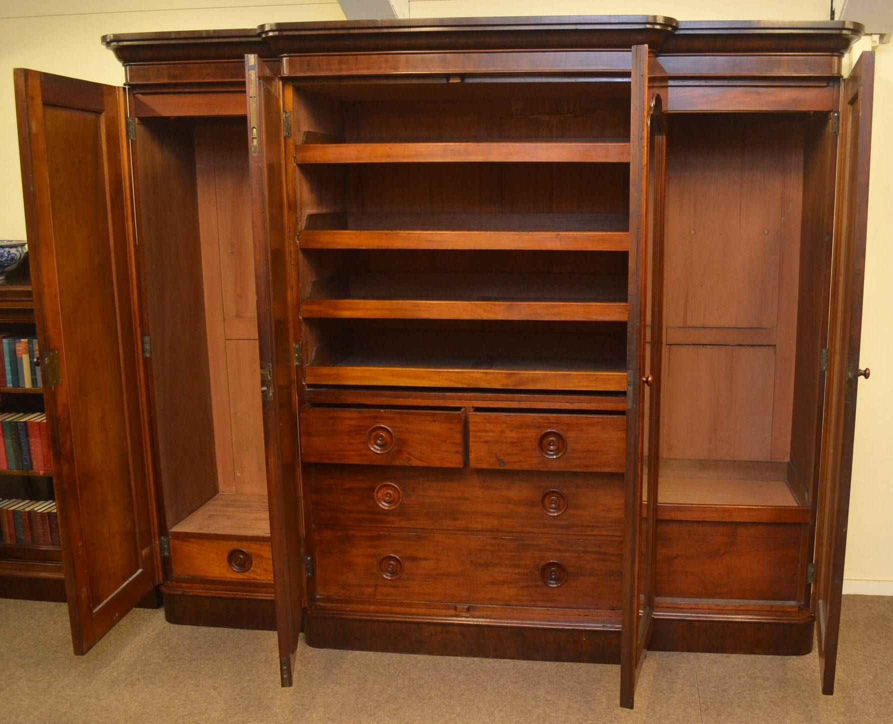 Breakfront Victorian Mahogany Wardrobe C1870 In From Quayside Antiques For Mahogany Breakfront Wardrobe (View 8 of 30)