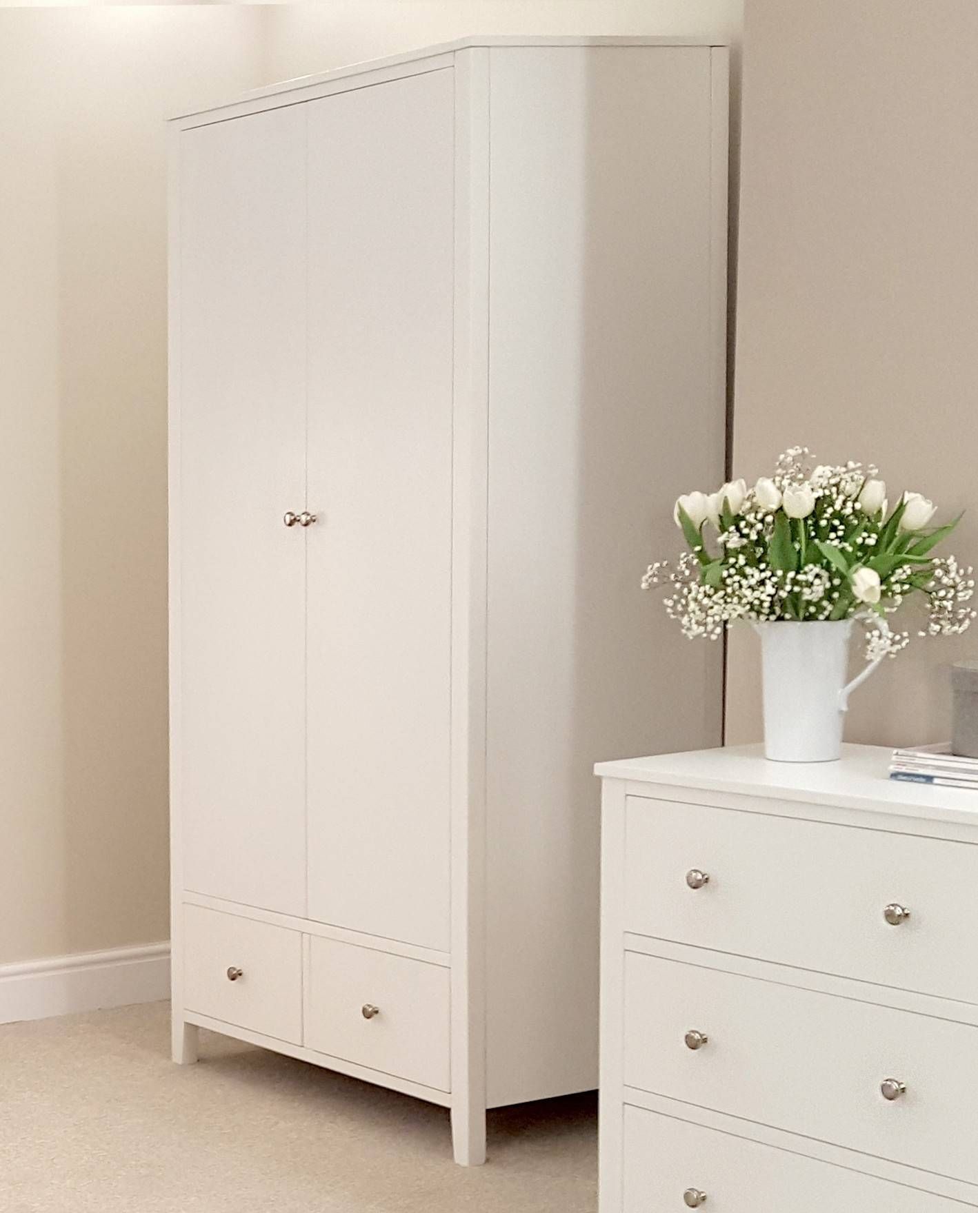Brooklyn White Double Wardrobe With 2 Drawers| Bedroom Furniture With Regard To Large White Wardrobes With Drawers (View 8 of 15)