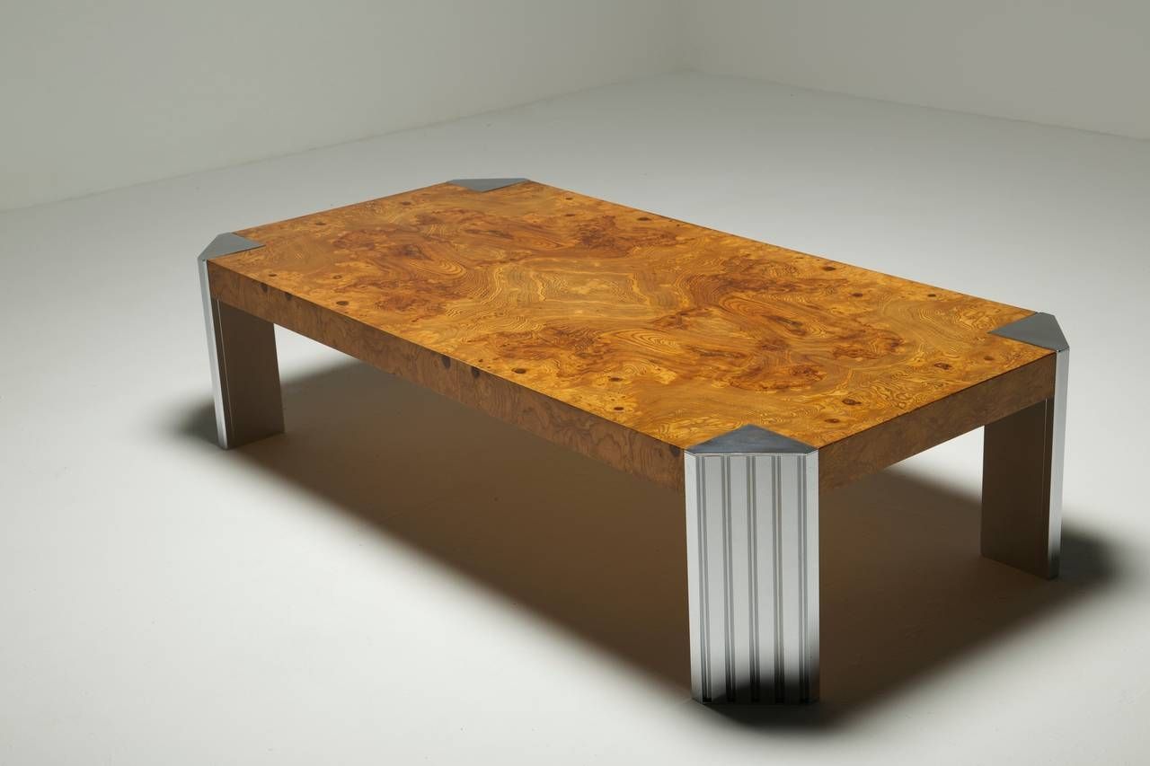 Burlwood And Chrome Pace Collection Style Coffee Table With Intended For Coffee Tables With Chrome Legs (View 22 of 30)