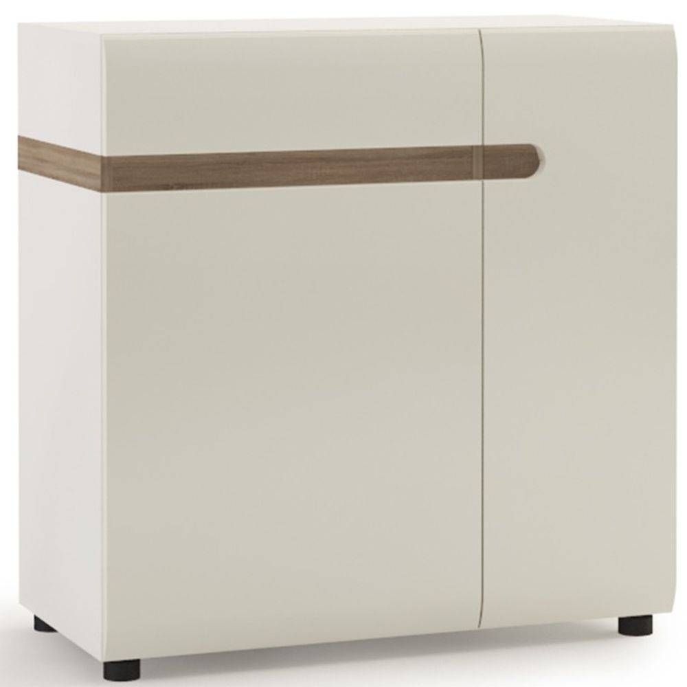 Buy Chelsea White High Gloss Sideboard With Truffle Oak Trim For High Gloss Sideboards (Photo 1 of 30)