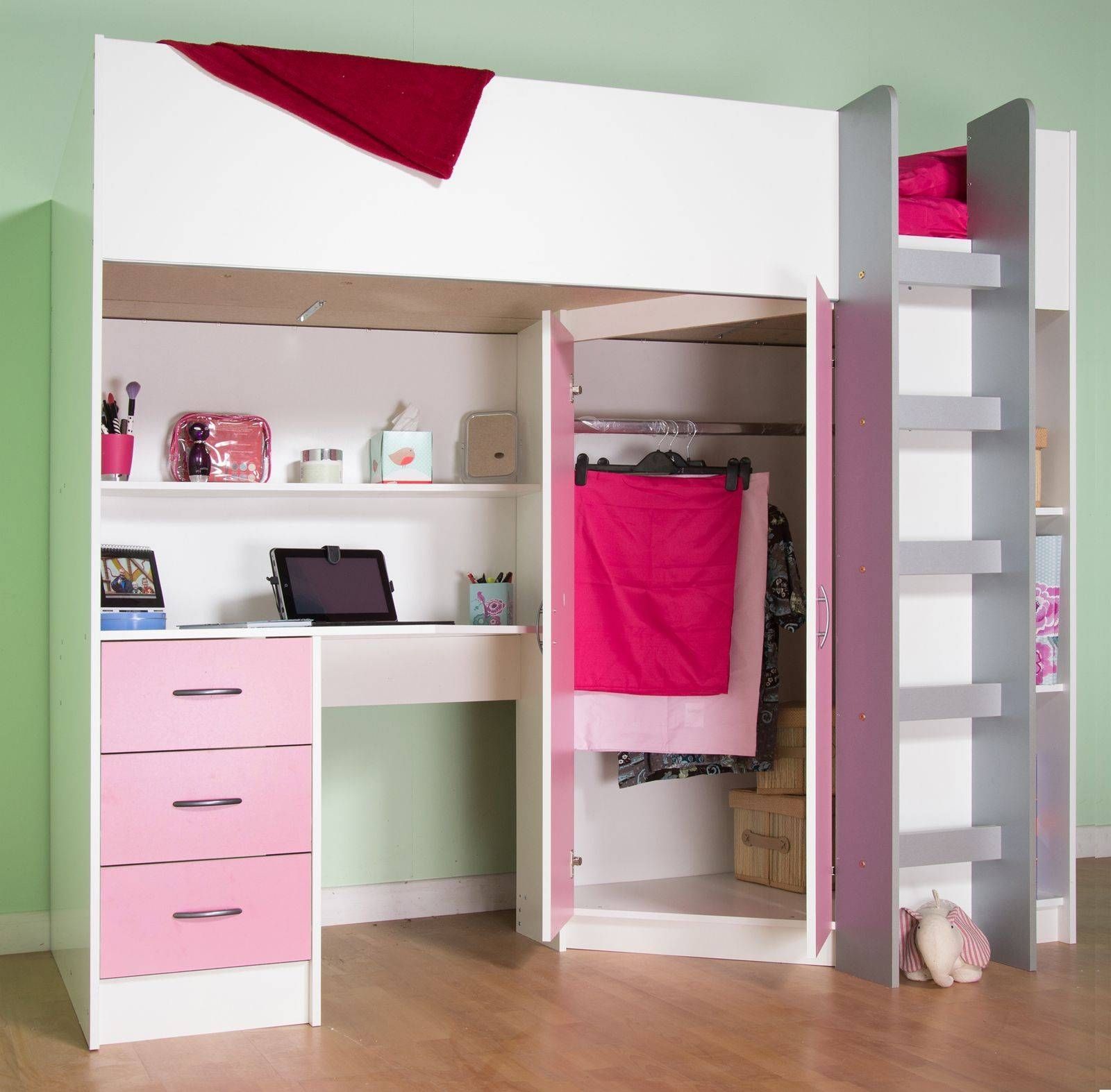 Calder White Or White Blue Or White Pink High Sleeper Cabin Bed Inside High Sleeper Bed With Wardrobes (Photo 4 of 15)