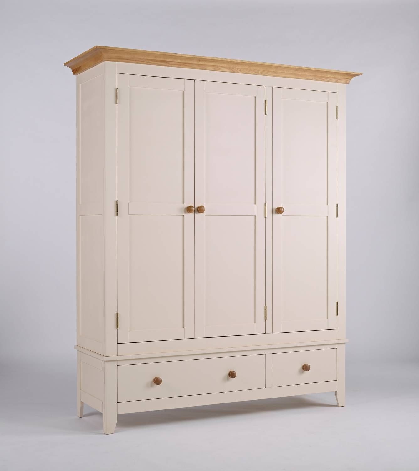 Camden Painted Pine & Ash Triple Wardrobe With Drawers Intended For Pine Wardrobes With Drawers (View 12 of 15)