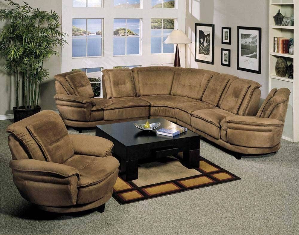 Camel Fabric Sectional Sofa With Dark Brown Faux Leather Base Pertaining To Camel Sectional Sofa (View 19 of 30)