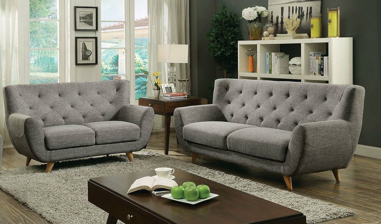 Carin Mid Century Modern Style Light Gray Linen Fabric Tufted Sofa In Tufted Linen Sofas (View 29 of 30)
