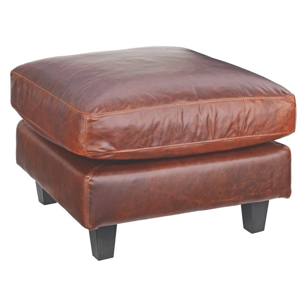 Chester Tan Leather Footstool, Dark Stained Feet | Buy Now At Throughout Leather Footstools (View 11 of 30)