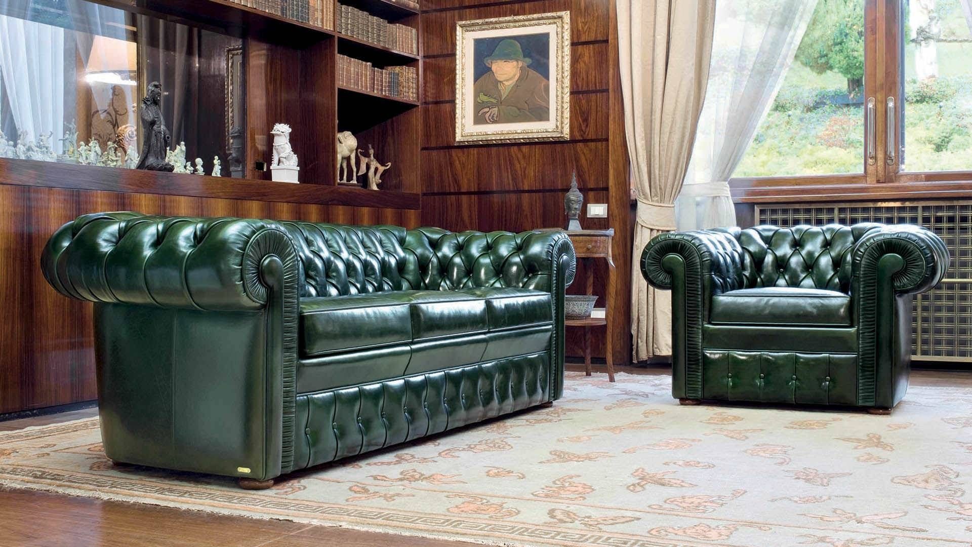 Chesterfield Sofa / Leather / 3 Seater / Green – Lancaster Pertaining To Chesterfield Sofa And Chairs (View 24 of 30)