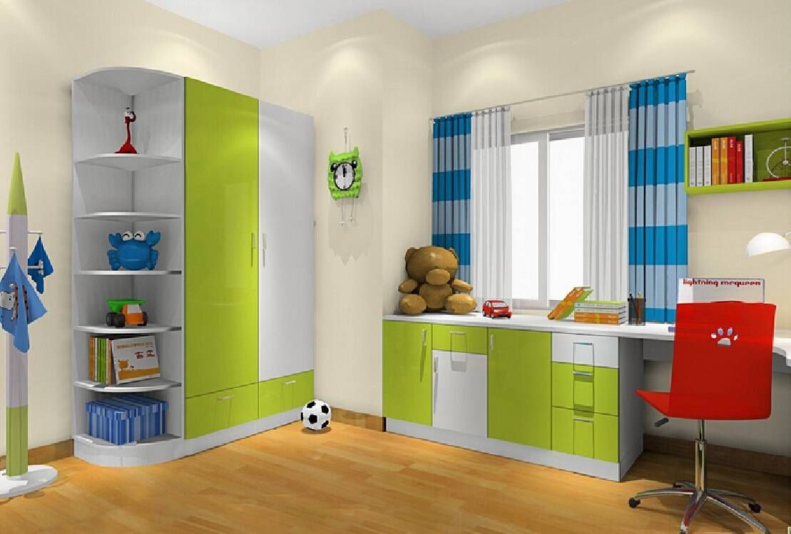 Children Bedroom Wardrobe With Green Doors | 3d House With Childrens Bedroom Wardrobes (View 13 of 30)