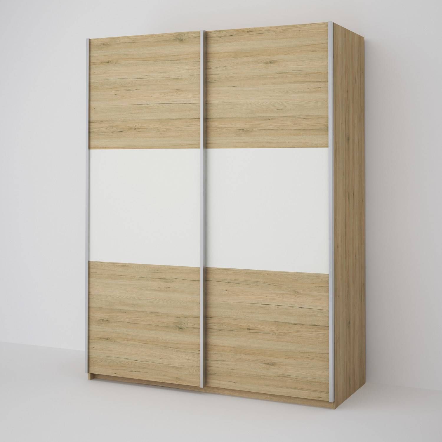China Wooden Light Oak Mix White Outer Sliding Wardrobe Closet In Oak And White Wardrobes (View 8 of 15)