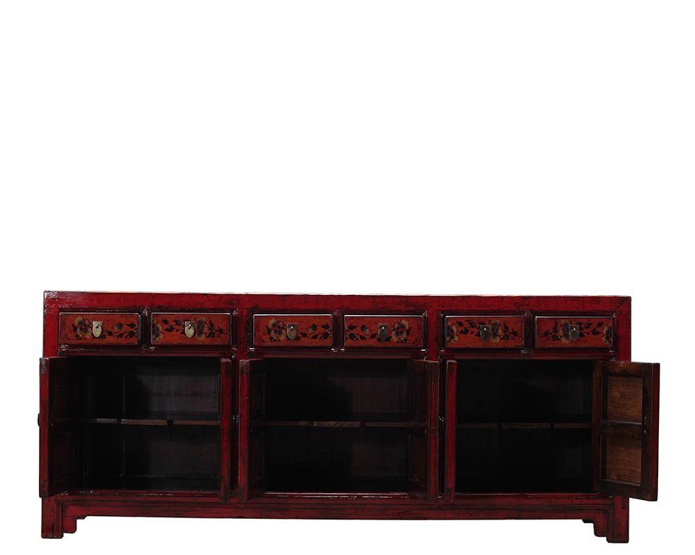 Chinese Wooden Vintage Hand Painted Rustic Sideboard Cabinet With Regard To Chinese Sideboards (Photo 12 of 30)