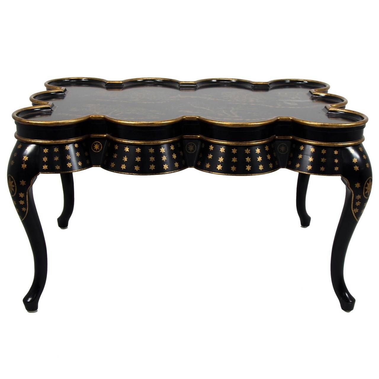Chinoiserie Hand Painted Black Lacquer Coffee Table With Oriental Throughout Chinese Coffee Tables (View 24 of 30)