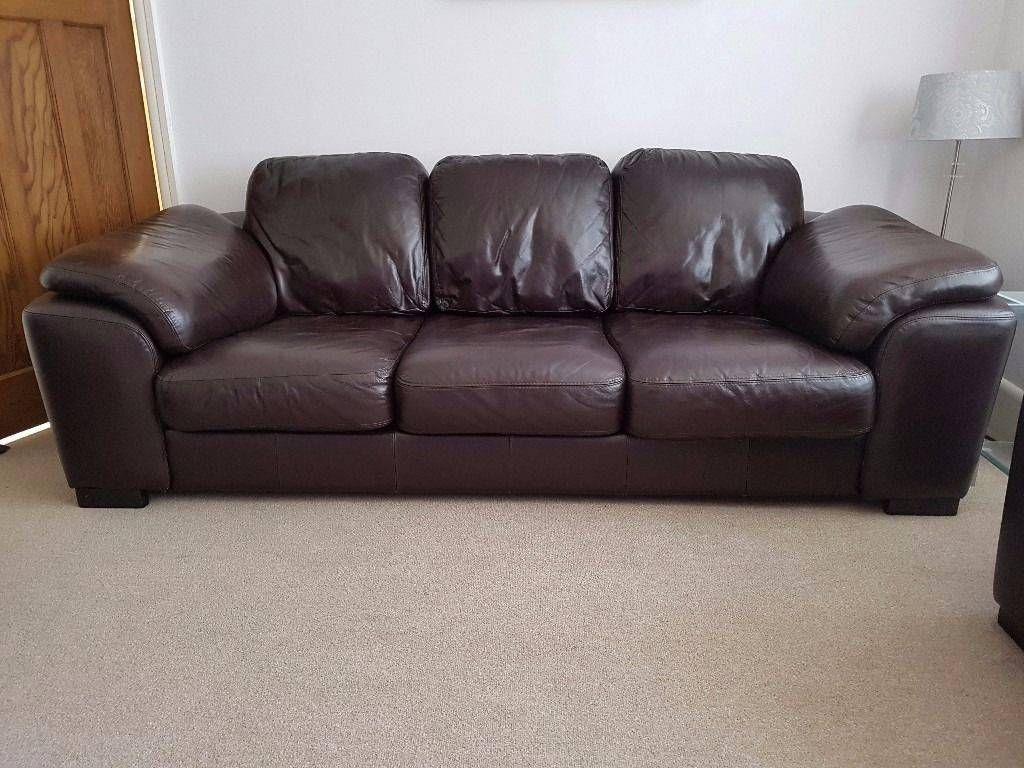 Chocolate Brown Leather 3 Seater Sofa & Cuddle Chair | In Crewe Intended For 3 Seater Sofa And Cuddle Chairs (View 22 of 30)