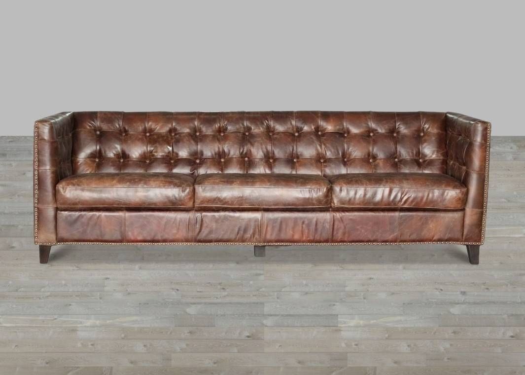 Cigar Antique Brown Top Grain Leather Sofa Gold Nailheads Within Vintage Leather Sofa Beds (View 11 of 30)
