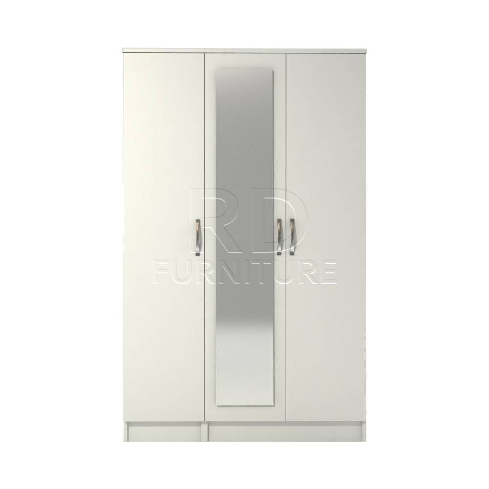 Classic 3 Door Mirrored Wardrobe White Finish – Rdfurniture Inside White 3 Door Mirrored Wardrobes (View 8 of 15)