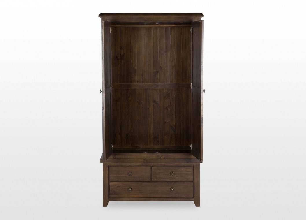 Classic Dark Wood Two Door Three Drawer Wardrobe – Valentia With Dark Wood Wardrobe Doors (Photo 30 of 30)