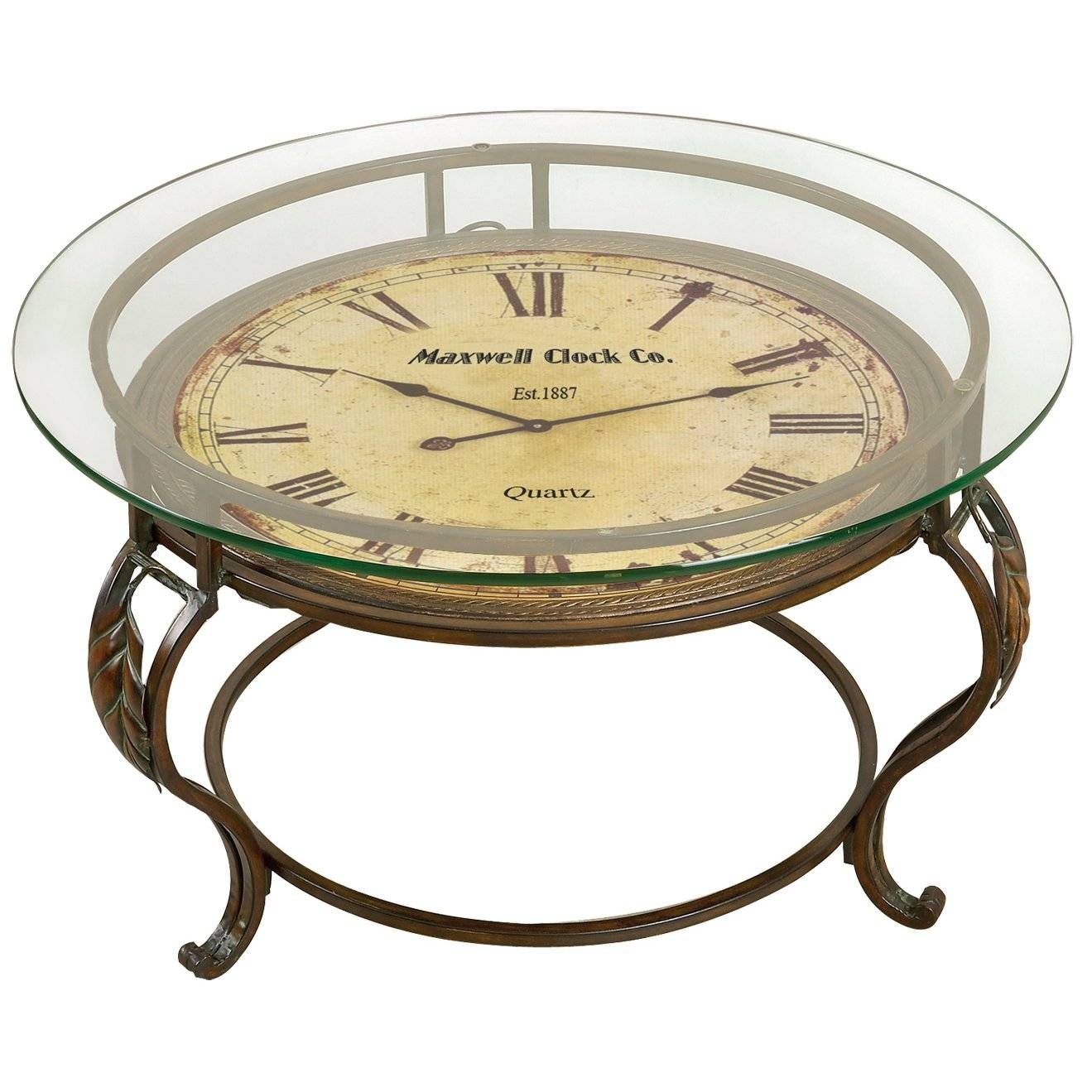 Coffee Table Glass Top With Clock Vintage Style Metal Living Room Regarding Coffee Tables With Clock Top (Photo 1 of 30)