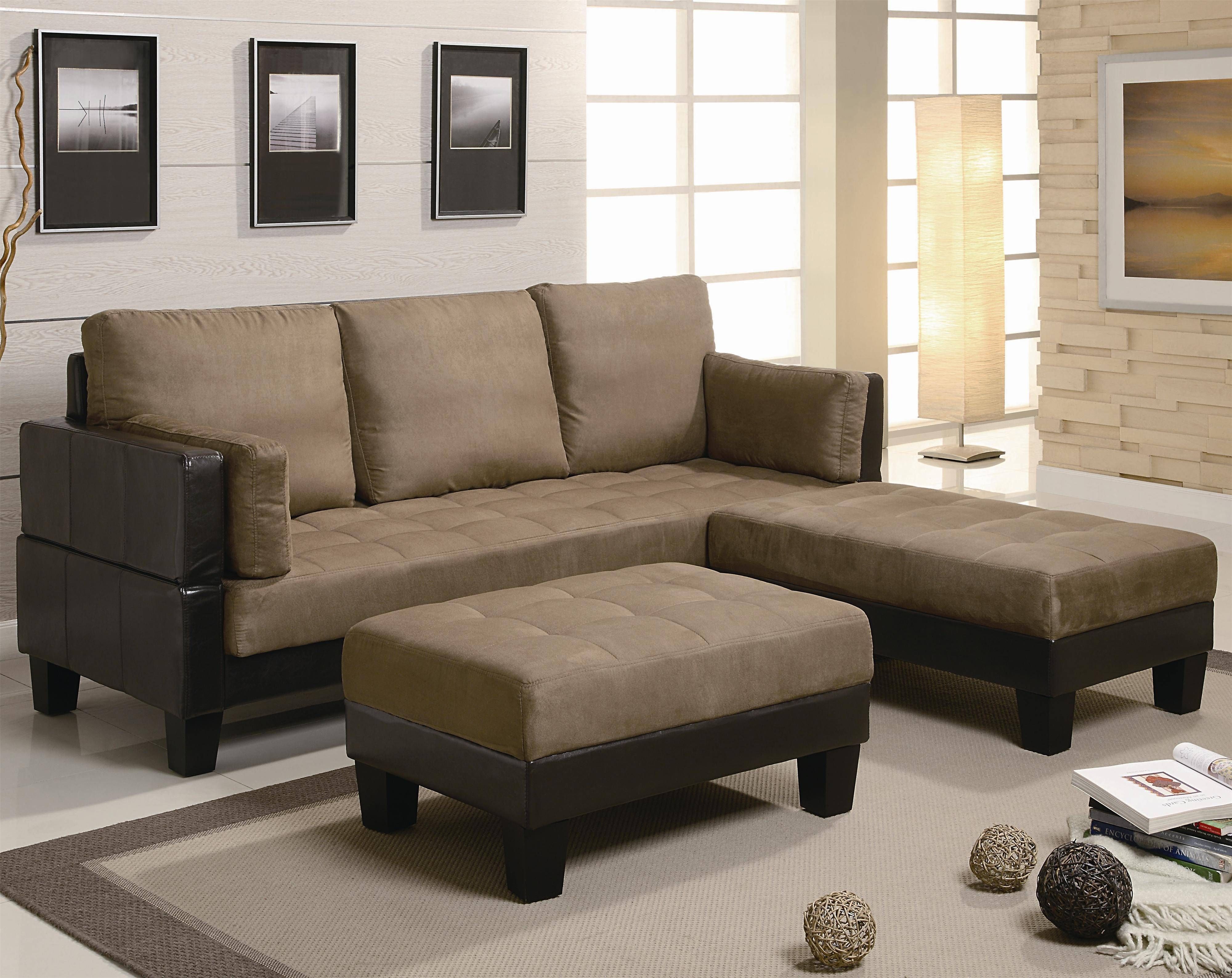 Contemporary Two Tone Brown Microfiber Convertible Sofa Bed With With Two Tone Sofas (View 9 of 30)