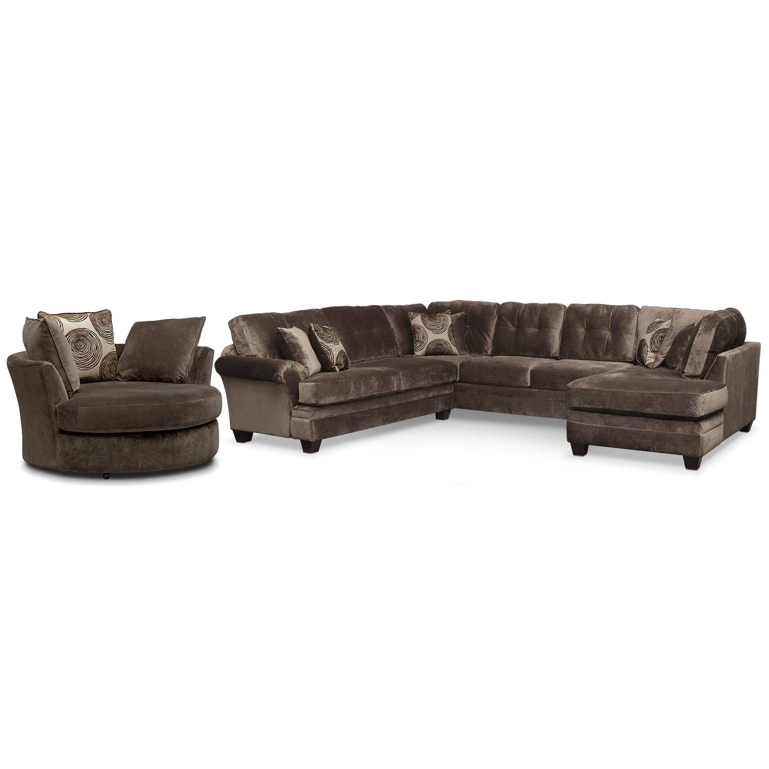 Cordelle 3 Piece Sectional And Swivel Chair Set – Chocolate With Sofa With Swivel Chair (Photo 24 of 30)