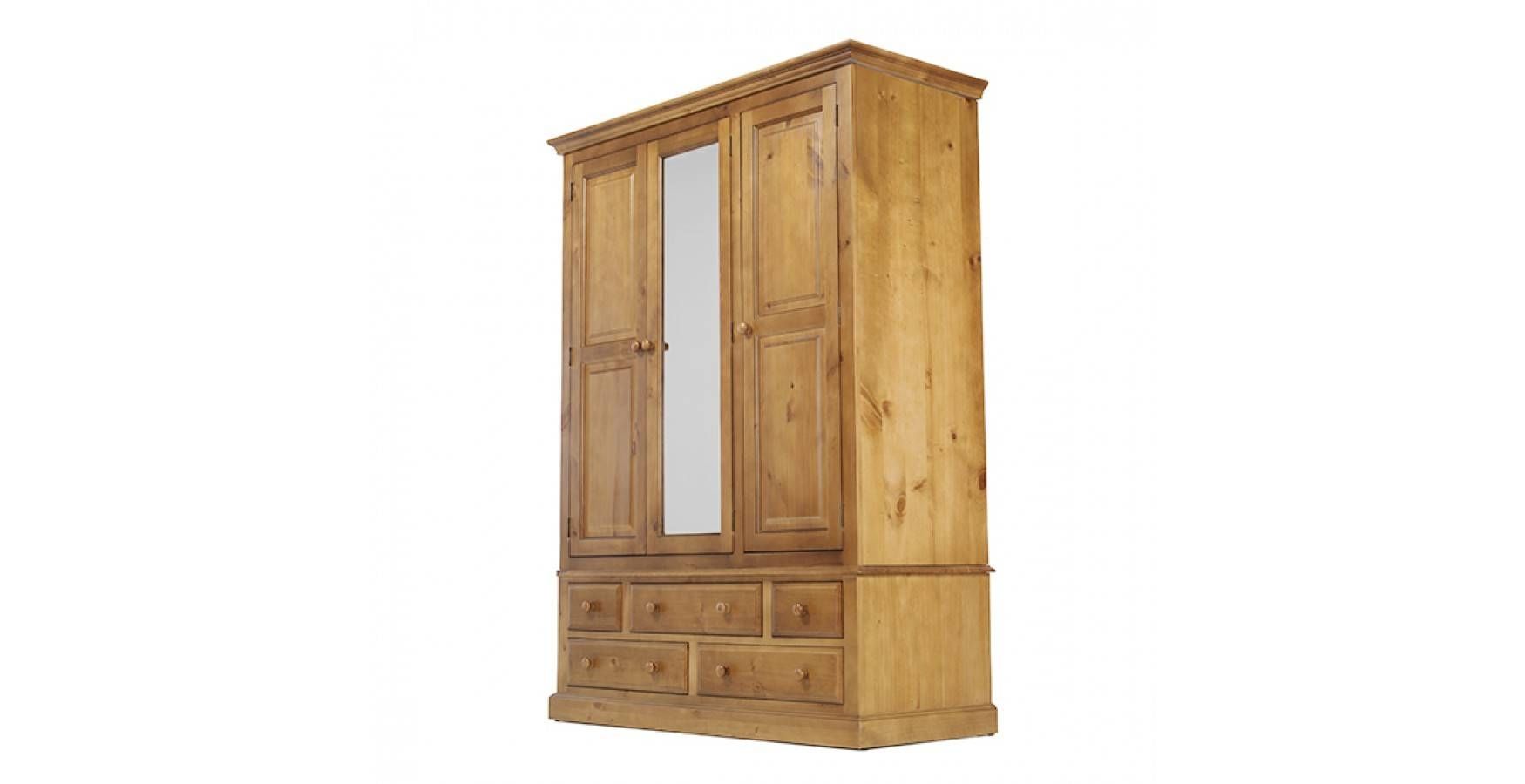 Country Pine Triple Wardrobe With Drawers – Lifestyle Furniture Uk Intended For Pine Wardrobes With Drawers (View 15 of 15)