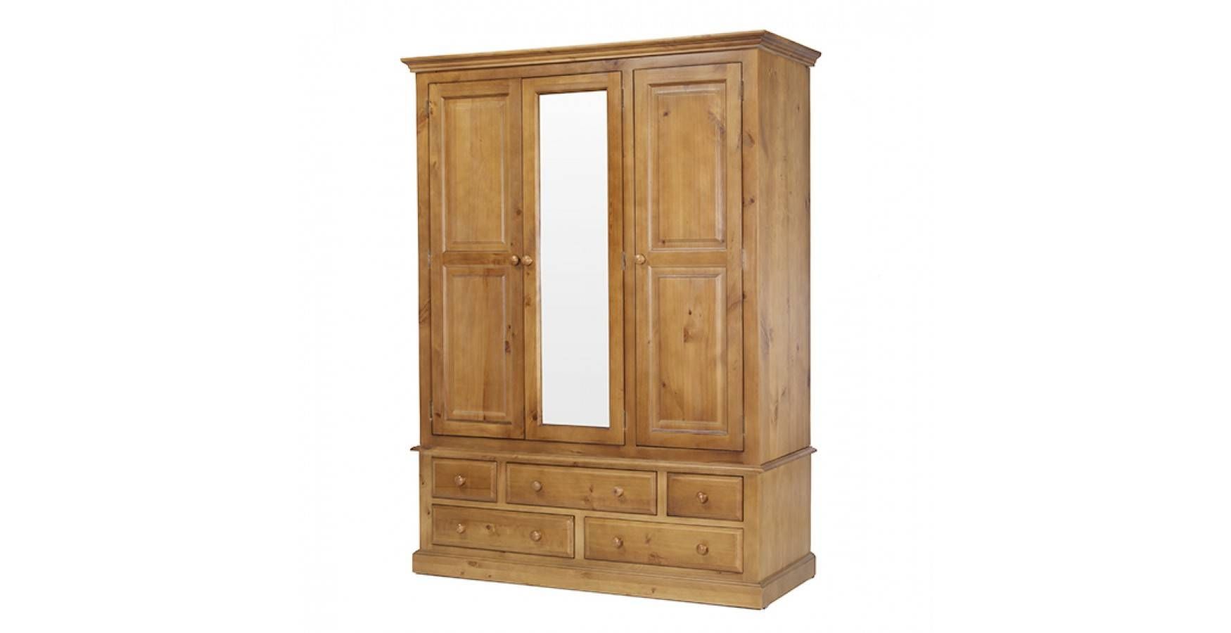 Country Pine Triple Wardrobe With Drawers – Lifestyle Furniture Uk Regarding Pine Wardrobes With Drawers (View 10 of 15)