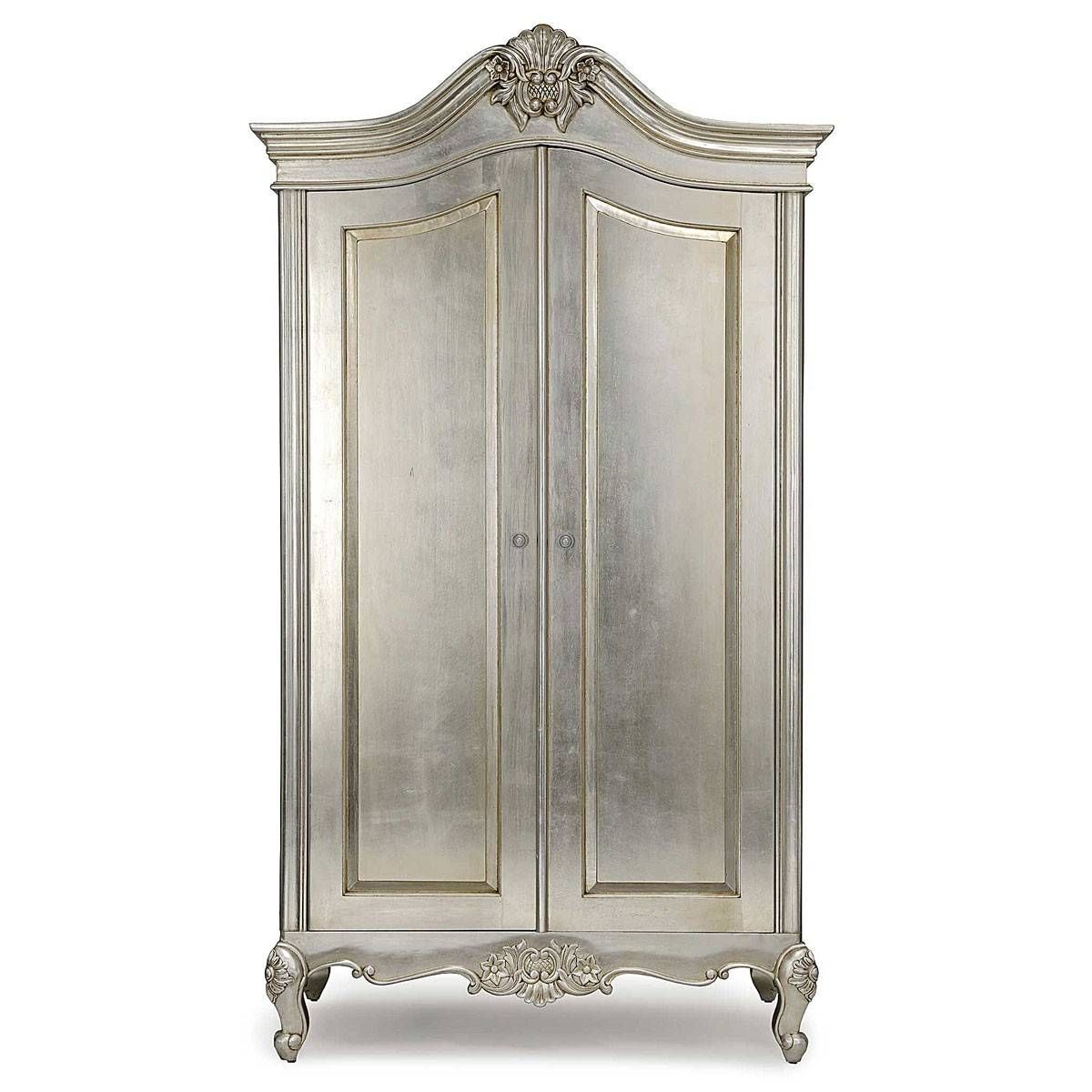 Cristal 2 Door French Silver Leaf Wardrobe – Crown French Furniture With French Style Armoires Wardrobes (Photo 4 of 15)
