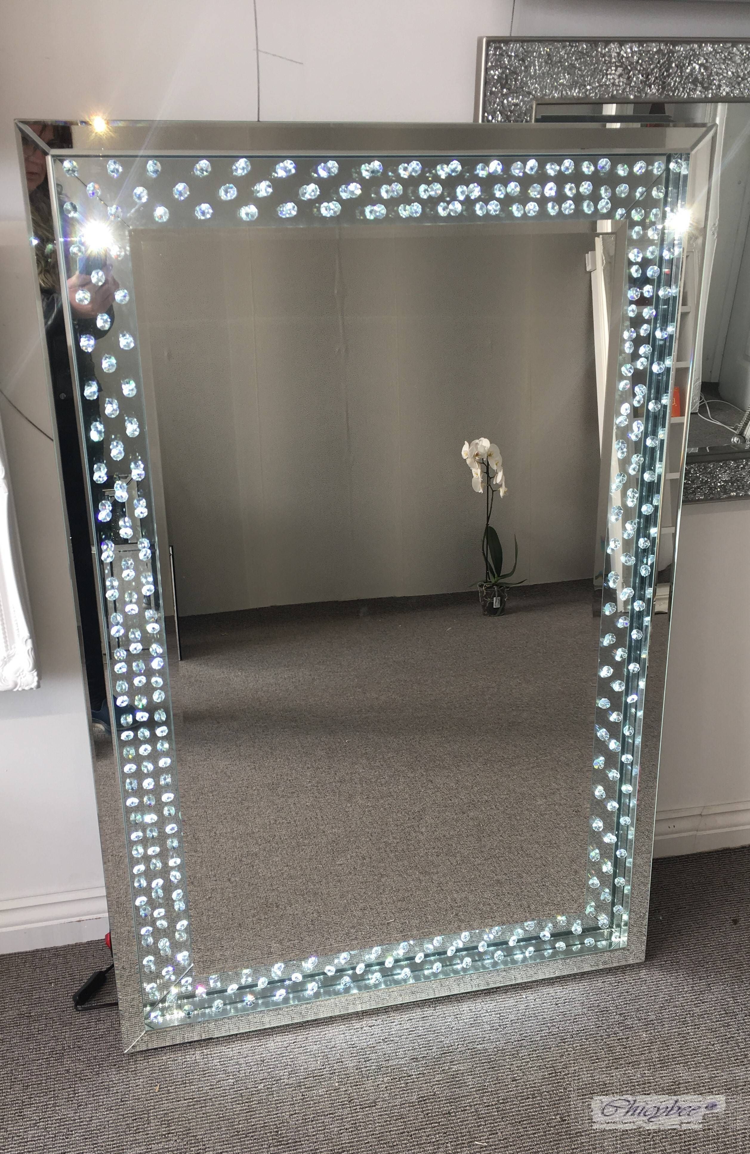 Crystal Mirror With Sparkling Crystals & Led Lighting Large Wall Regarding Wall Mirrors With Crystals (Photo 15 of 25)