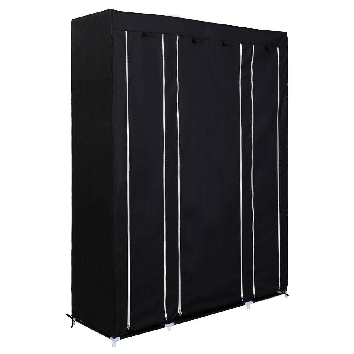 Купить Best Foldable Double Canvas Wardrobe Clothes Rail Hanging Throughout Double Canvas Wardrobe Rail Clothes Storage Cupboard (View 14 of 30)