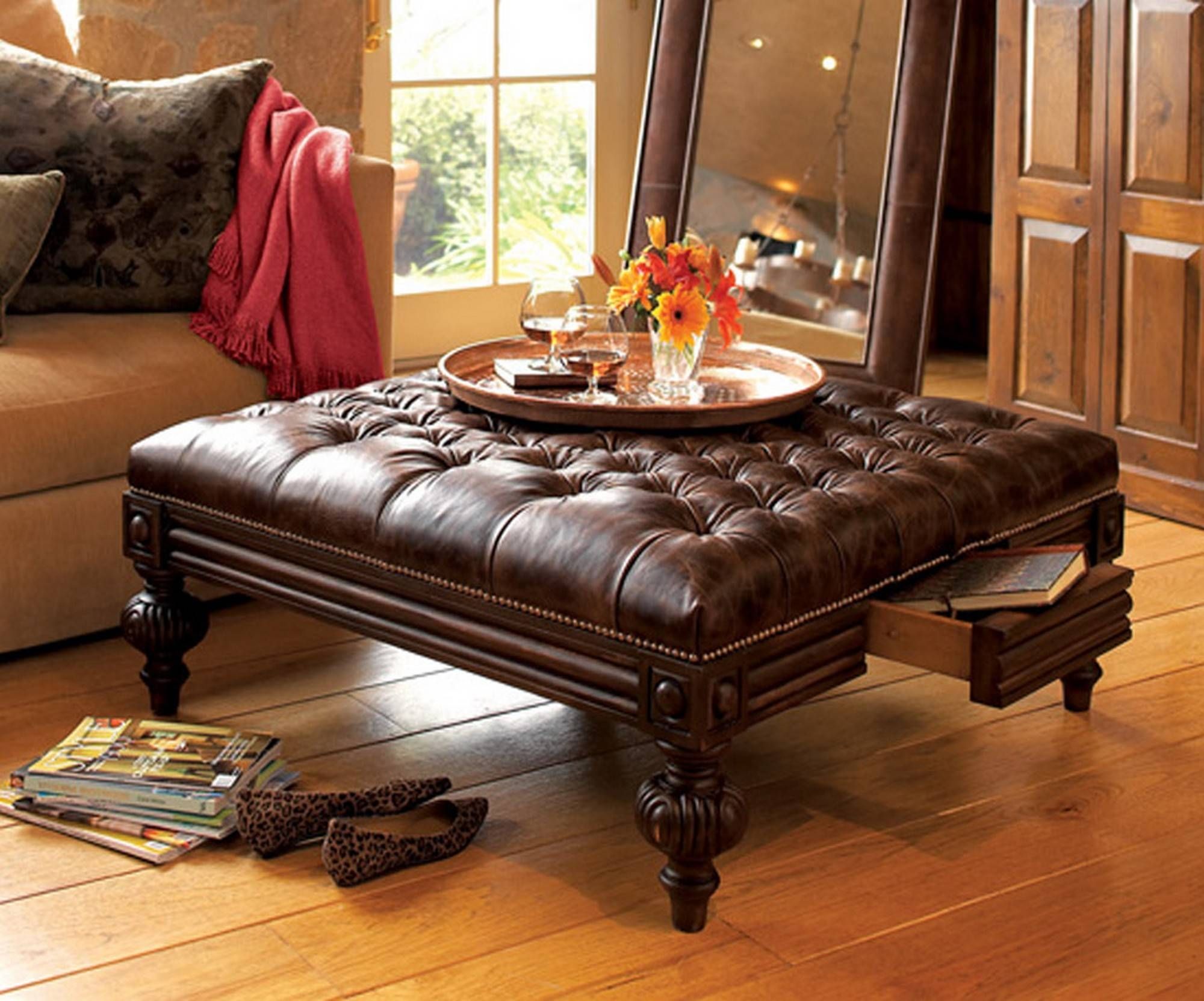 Dark Brown Leather Ottoman Coffee Table, Animal Print Ottoman For Animal Print Ottoman Coffee Tables (View 2 of 30)