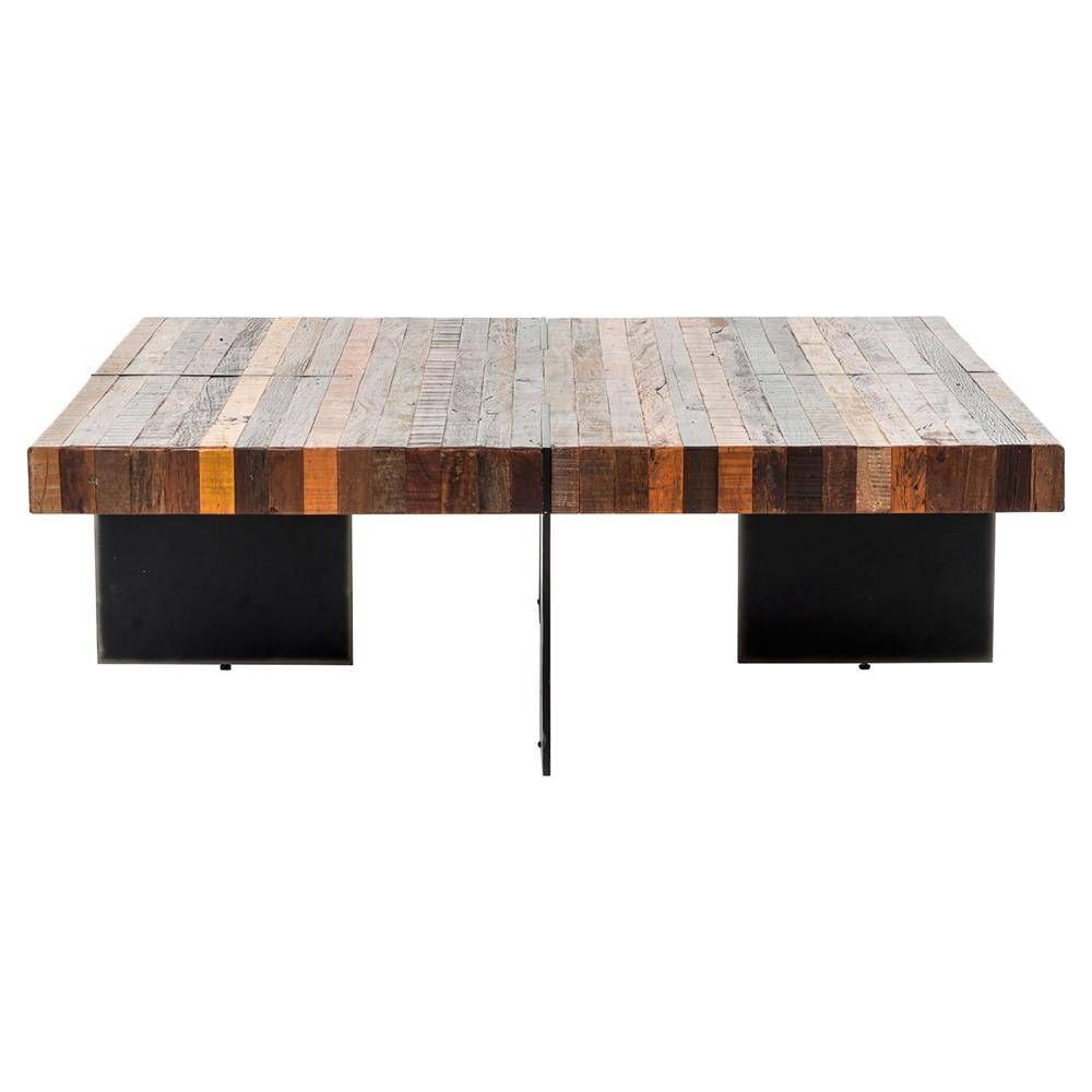 Dayle Rustic Lodge Chunky Square Wood Iron Coffee Table | Kathy Regarding Square Wooden Coffee Tables (View 15 of 30)