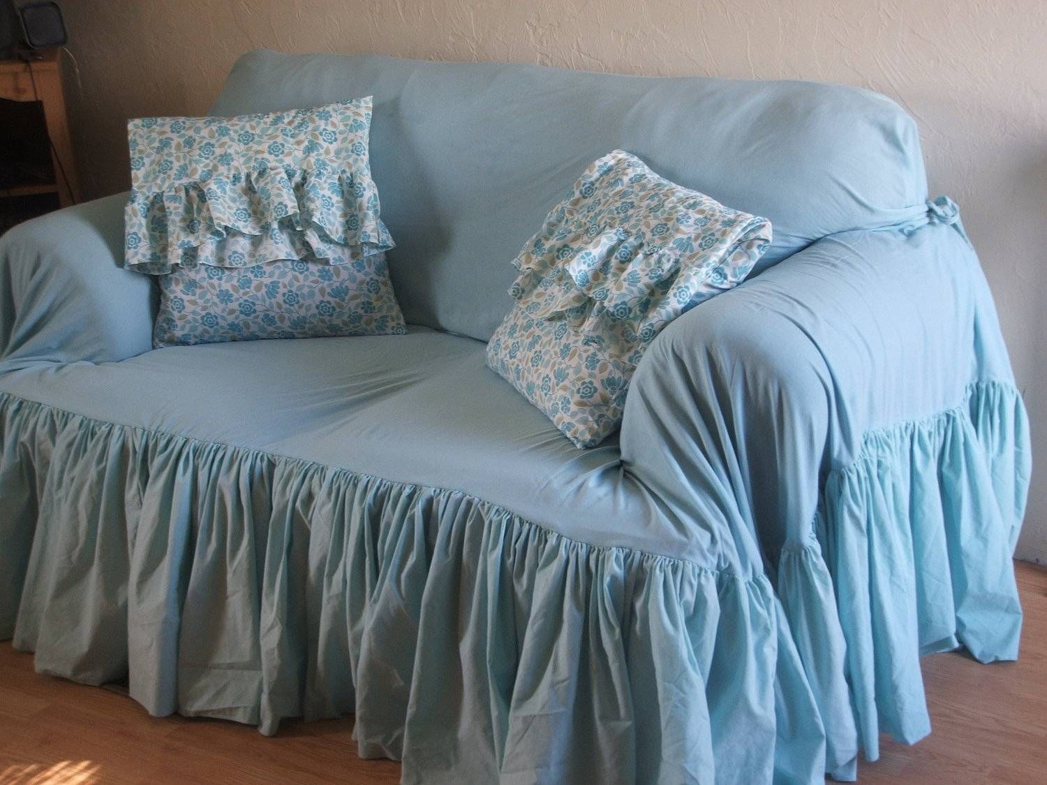 Decor: Lovely Shabby Chic Slipcovers For Enchanting Furniture Pertaining To Turquoise Sofa Covers (View 4 of 30)