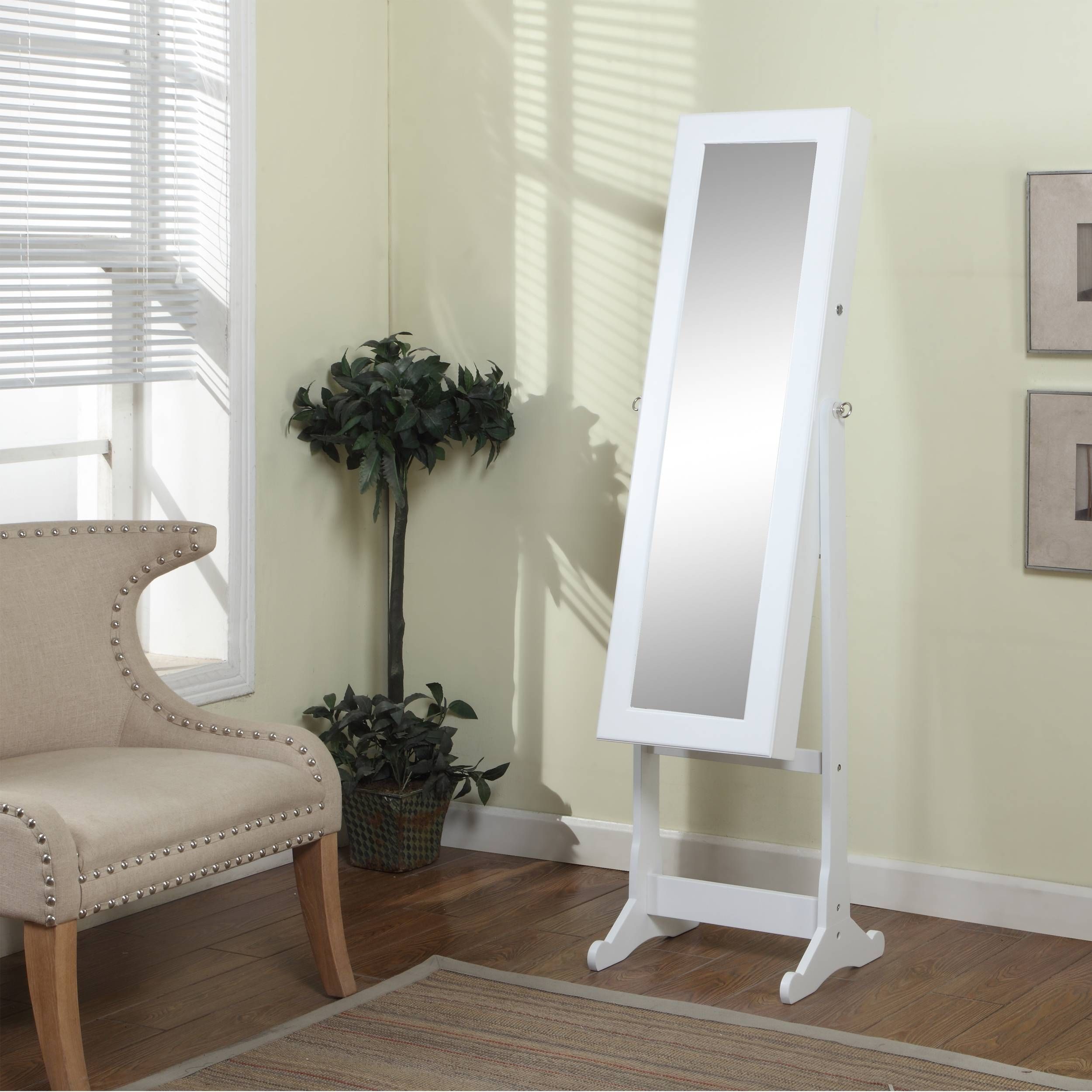 Decorating: Chic Wooden Standing Mirror Jewelry Armoire In White Inside Cream Free Standing Mirrors (View 16 of 25)