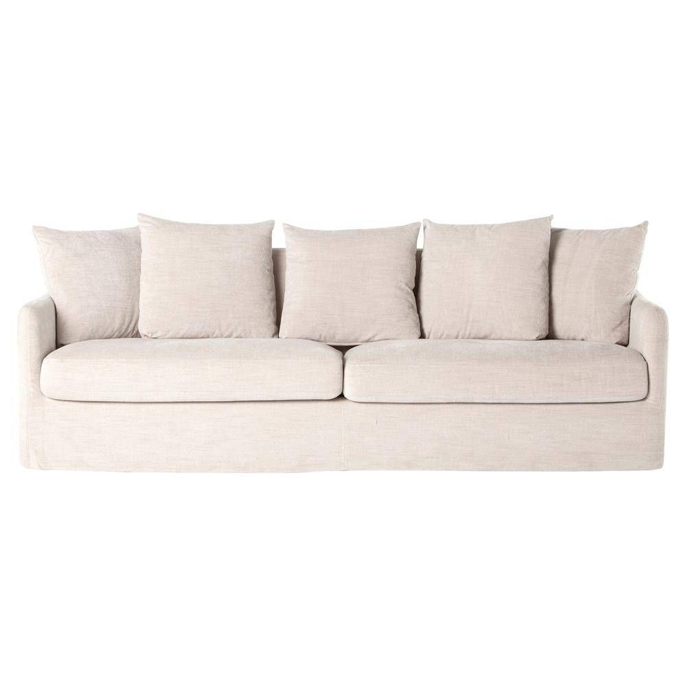 Delphina Coastal Ivory Slipcover Rounded Sofa | Kathy Kuo Home Throughout Rounded Sofa (View 15 of 25)