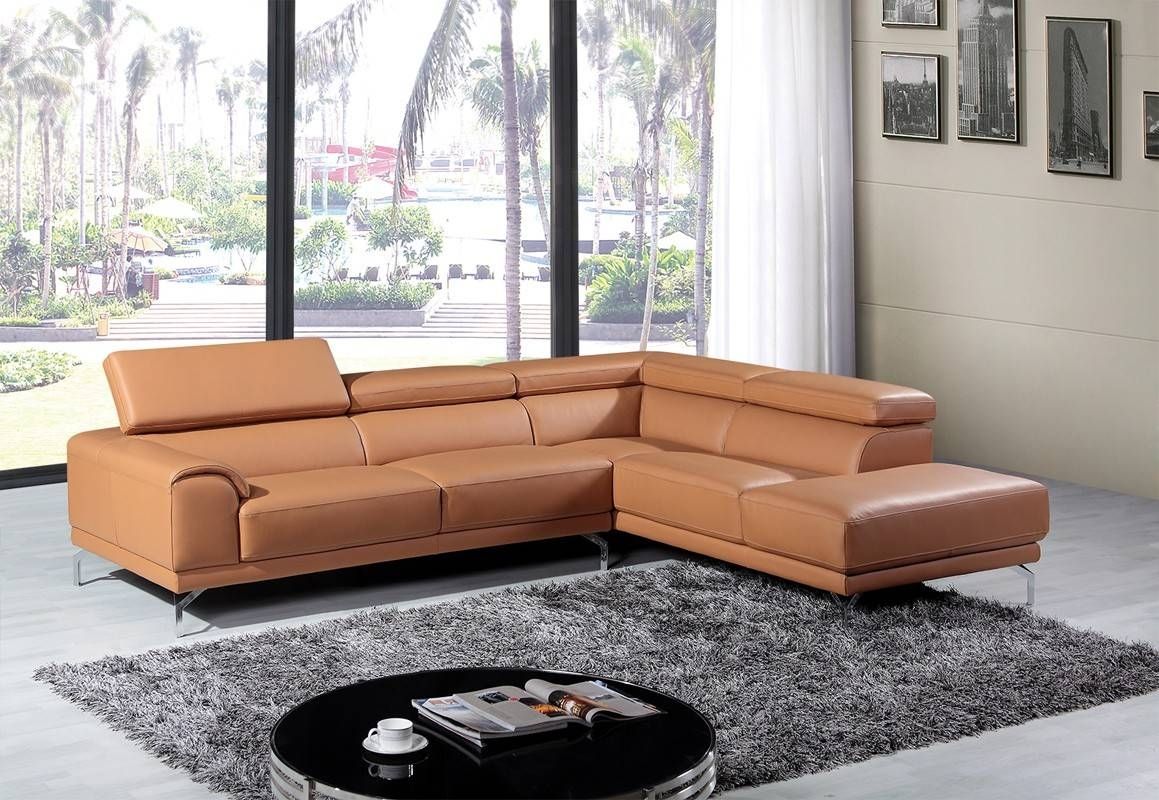 Divani Casa Wisteria Modern Camel Leather Sectional Sofa W/ Right With Regard To Camel Sectional Sofa (View 7 of 30)