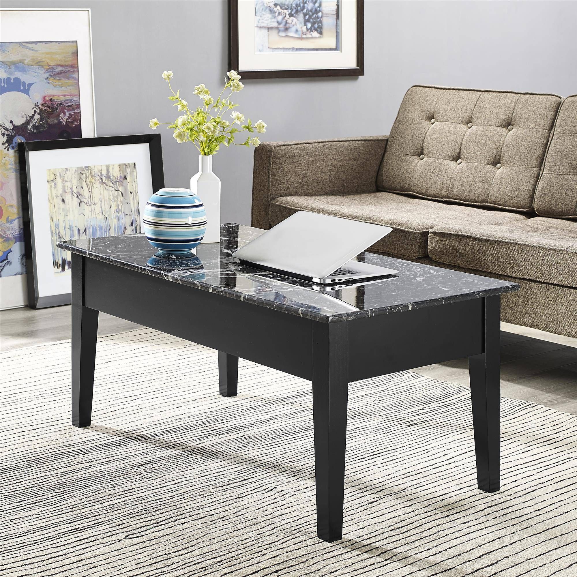 Dorel Living | Faux Marble Lift Top Coffee Table, Black In Black And Grey Marble Coffee Tables (View 15 of 30)