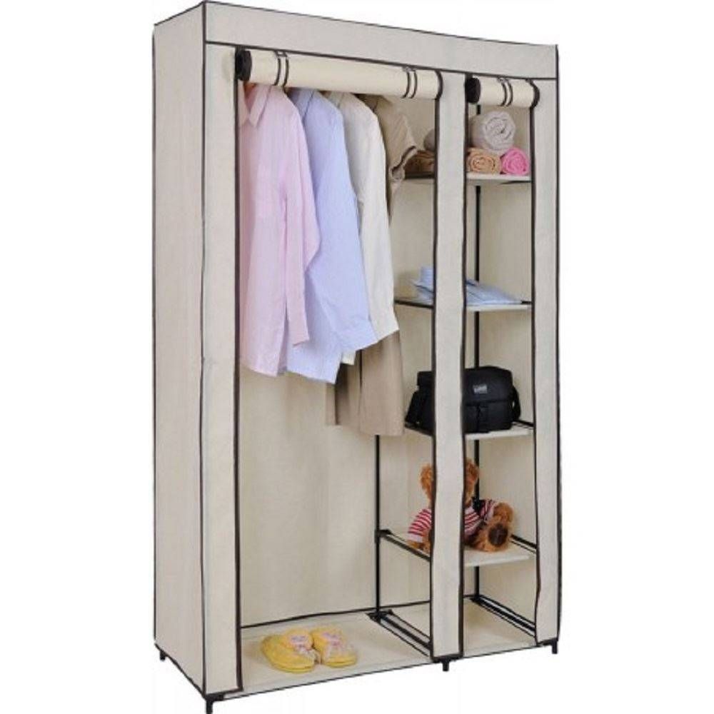 Double Canvas Blue Cream Purple Black Clothes Wardrobe With With Wardrobe Double Hanging Rail (Photo 5 of 30)