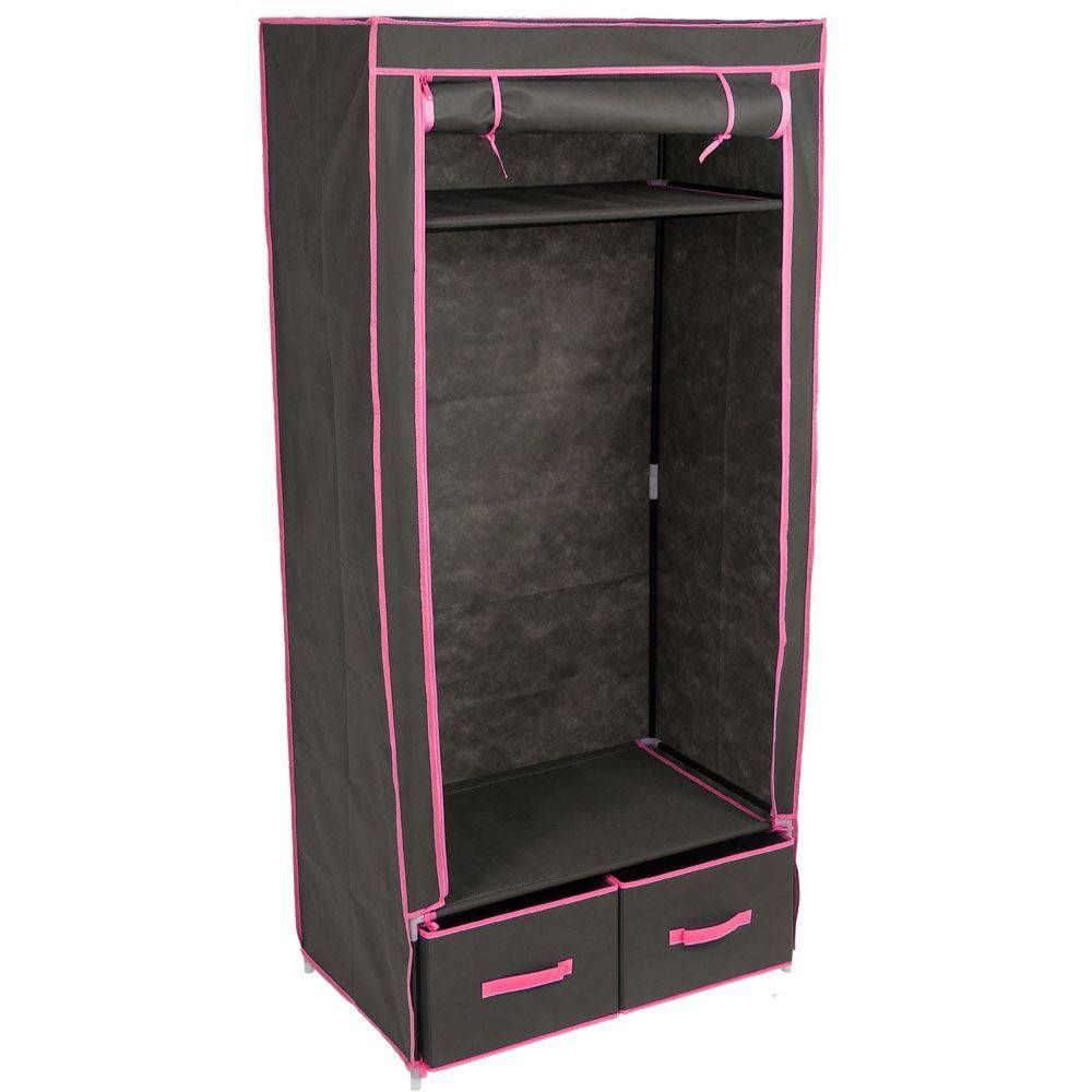 Double Storage Wardrobe Black Canvas Clothes Rail Garment Cabinet Throughout Double Clothes Rail Wardrobes (View 15 of 30)
