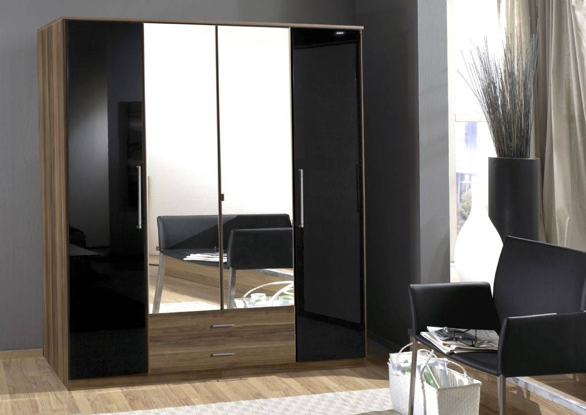 Dresden 4 Door Black Gloss And Walnut Effect Wardrobe 136453 Intended For Black Gloss Wardrobes (View 4 of 15)