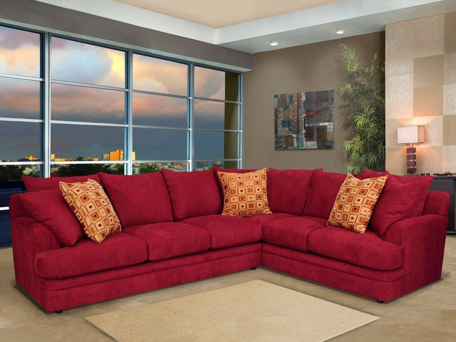 ☆▻ Sofa : 28 Red Velvet L Shaped Sectional Couch With Square Red For Floor Couch Cushions (Photo 22 of 30)