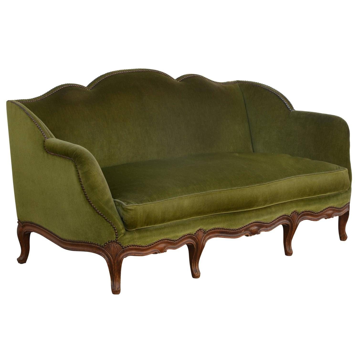 Elegant French, 1940s Louis Xv Style Green Velvet Sofa At 1stdibs Intended For French Style Sofas (Photo 11 of 25)