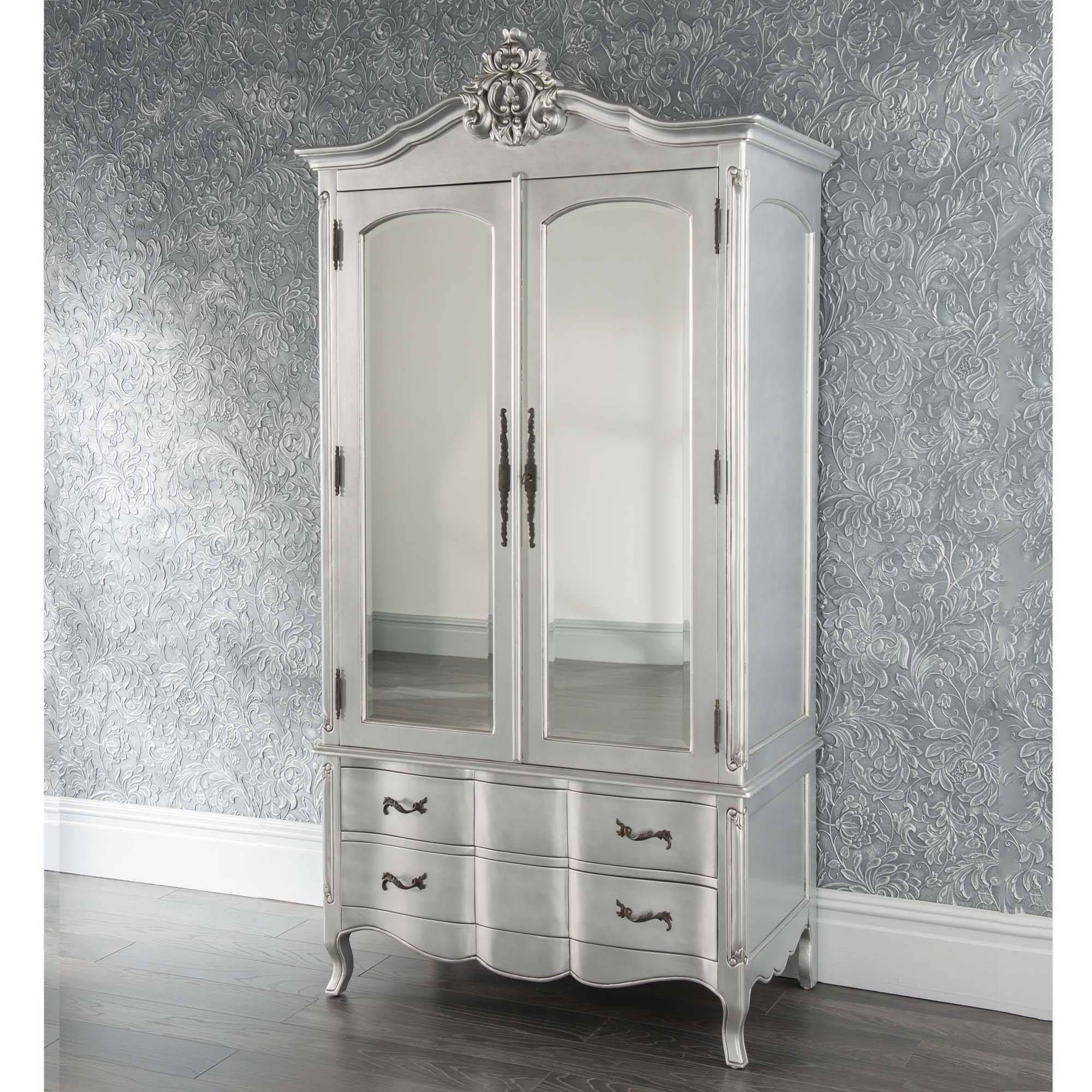 Estelle Antique French Style Wardrobe | Shabby Chic Inside Silver French Wardrobes (View 9 of 15)