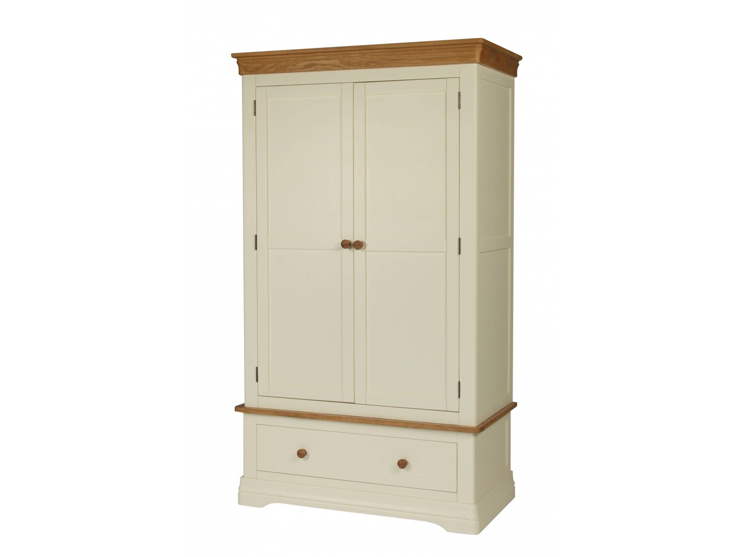 Farmhouse Country Oak Cream Painted Double Wardrobe Throughout Cream Wardrobes (View 2 of 15)