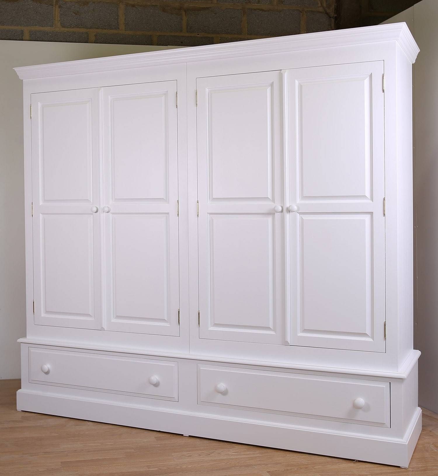 Farrow & Ball Painted 4 Door Wardrobe With Drawers In 3 Sizes Regarding Large White Wardrobes With Drawers (Photo 2 of 15)
