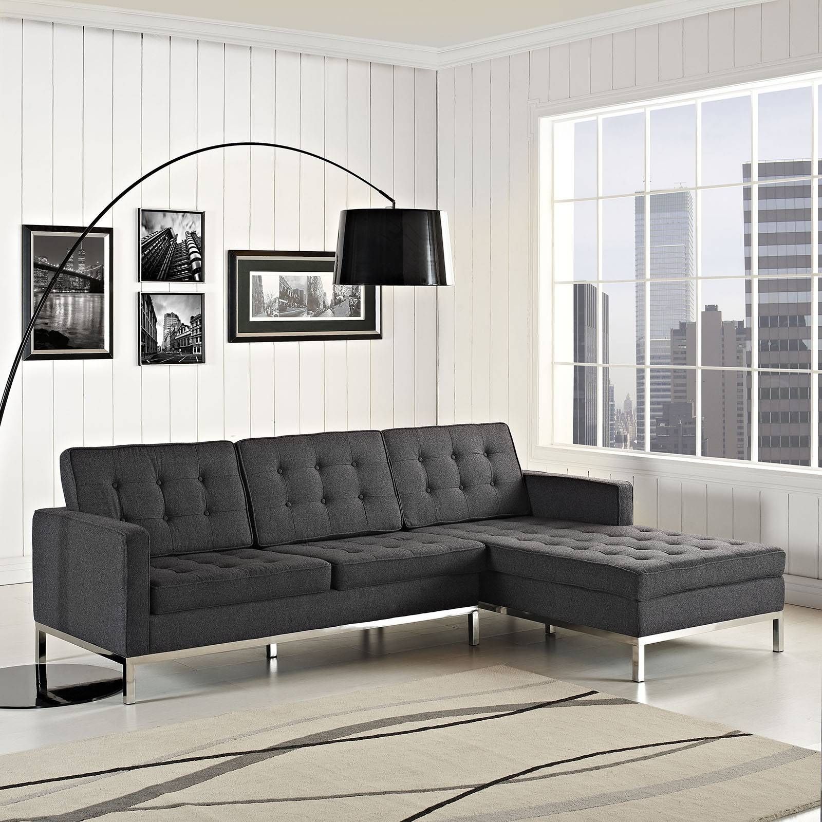 Florence Knoll Style Left Arm Sectional In Dark Gray Wool With Regard To Florence Sofas And Loveseats (View 11 of 25)