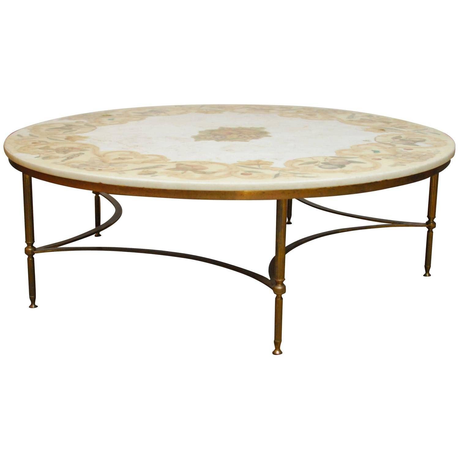Florentine Marble And Brass Round Cocktail Coffee Table At 1stdibs With Regard To Marble And Metal Coffee Tables (View 14 of 30)